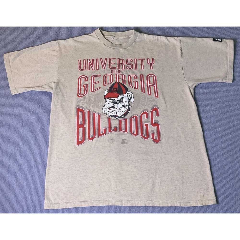 Vintage 90s University Of Georgia Bulldogs Men's Starter Beige T-Shirt - Picture 2 of 12